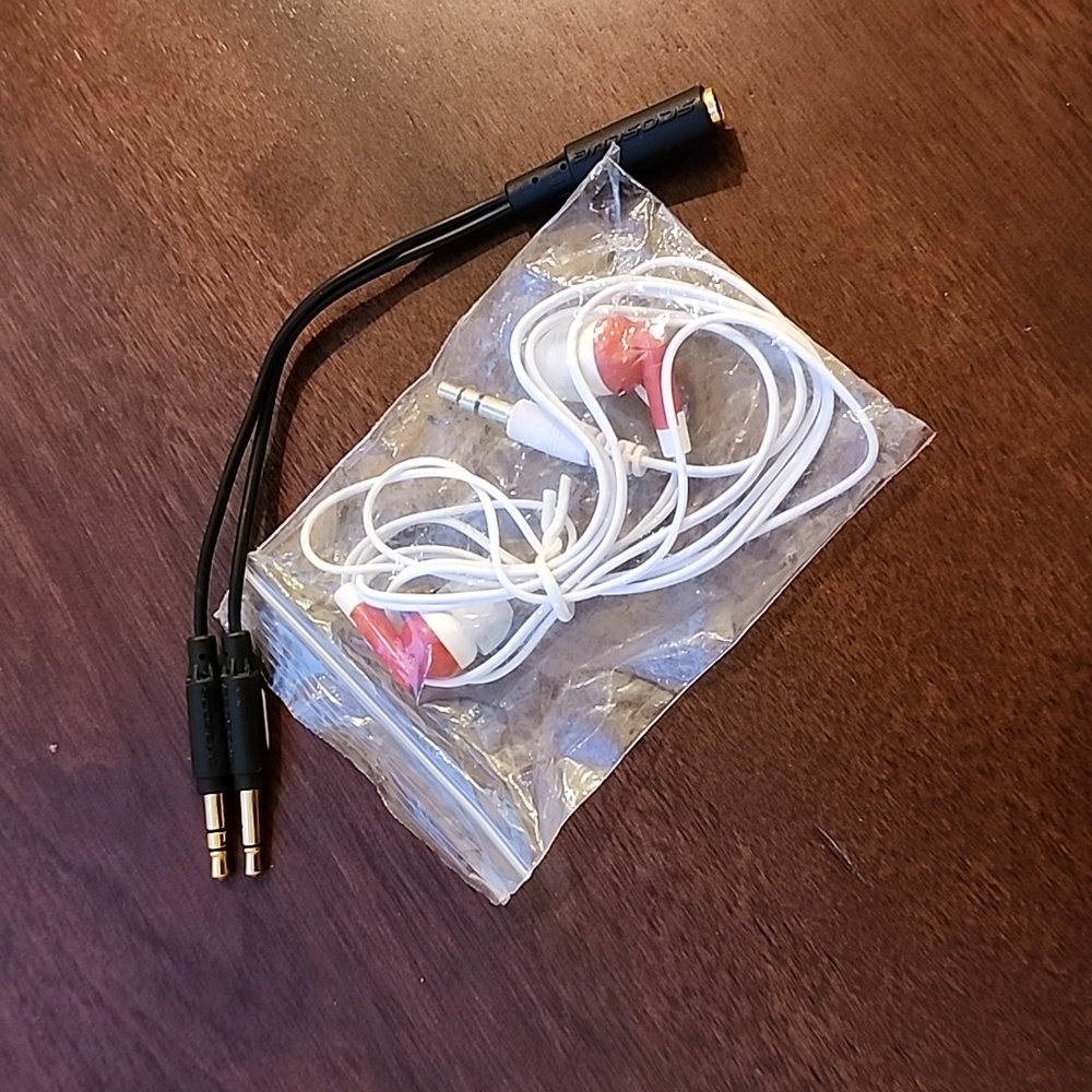 Earbuds and Two-sided Headphone Adapter Combo